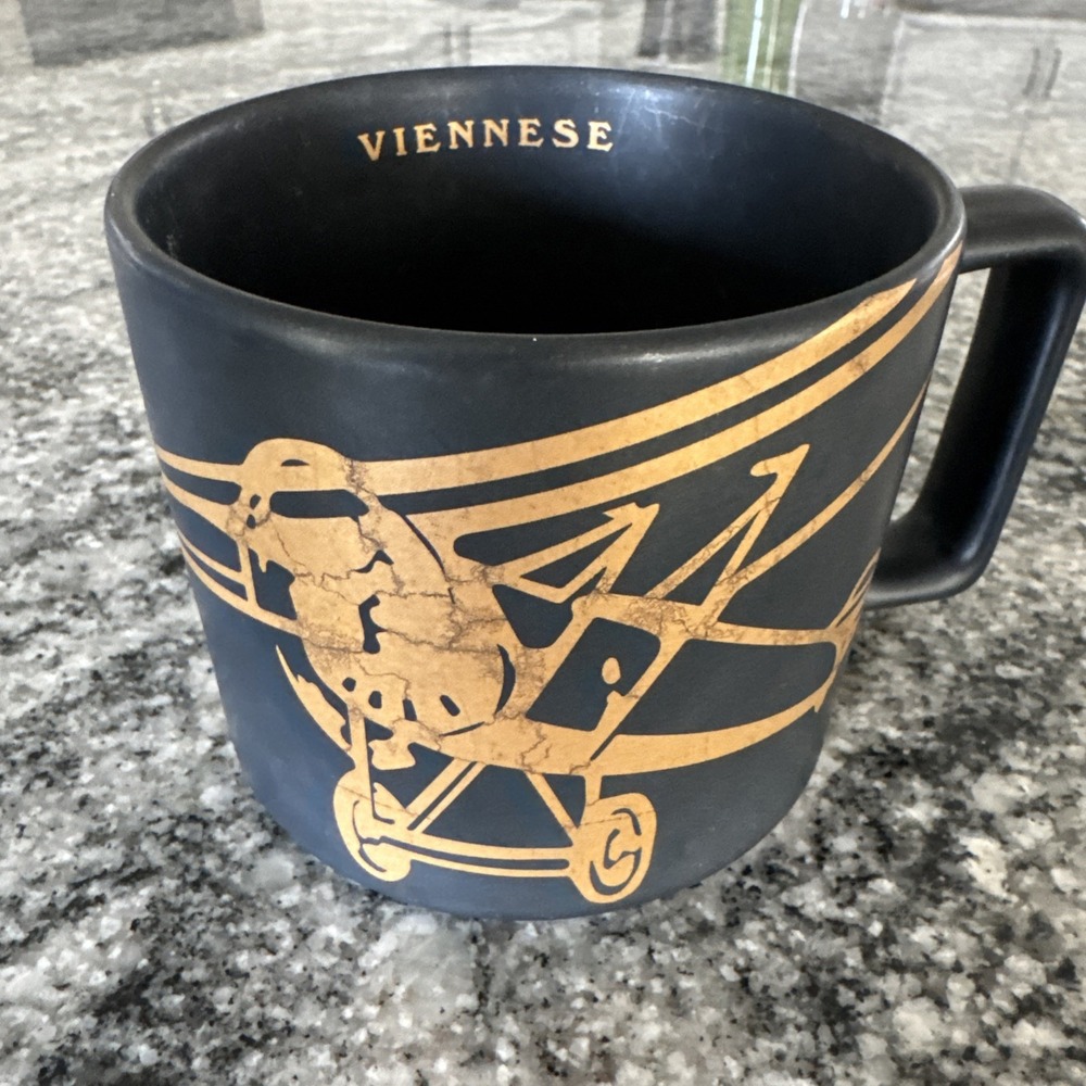 Starbucks Viennese Gold Plane‎ Matte Black Coffee Mug 14 Oz  2006 - Picture 2 of 6